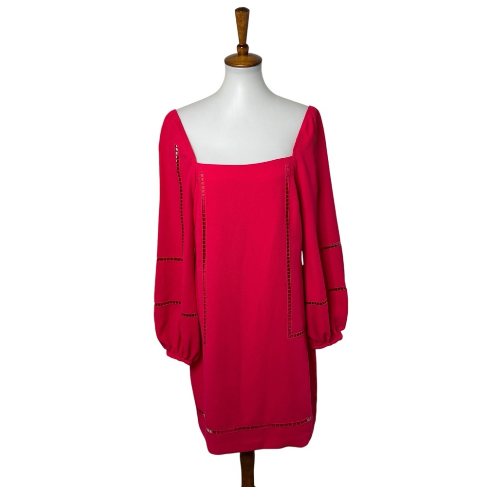 Trina Turk Square Neck Long Sleeve Knee-Length Dress Red Size 8